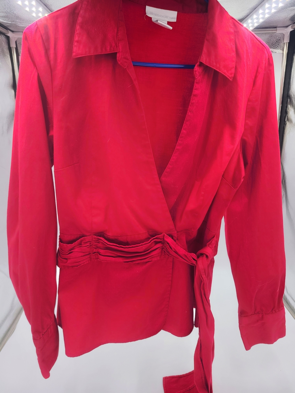 Worthington Red Wrap Shirt with Self-Tie Waist